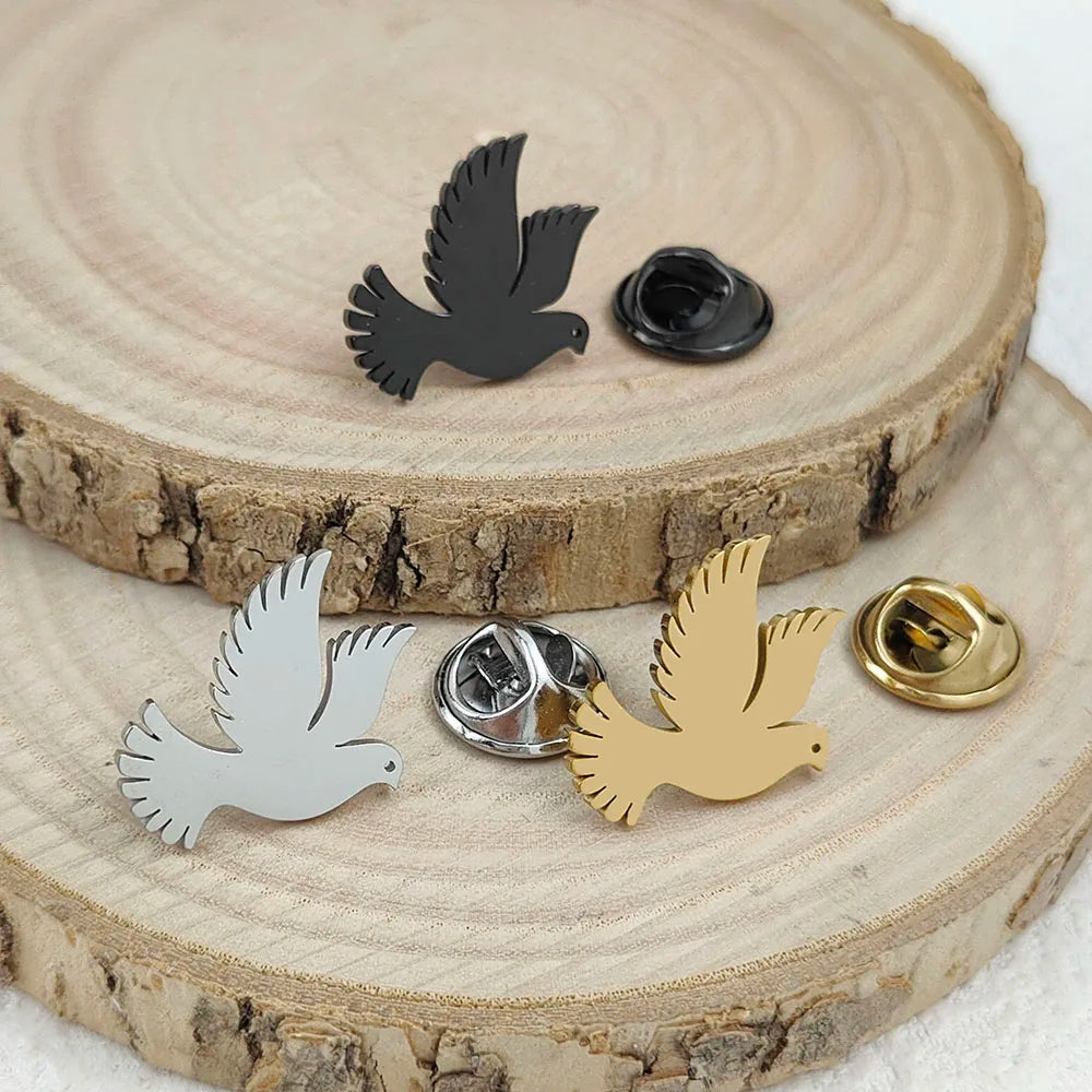 New Dove of Peace Gold Plated Stainless Steel Badge, Suit Lapel Pin, Gilded Men's Brooch, Business Clothing Match
