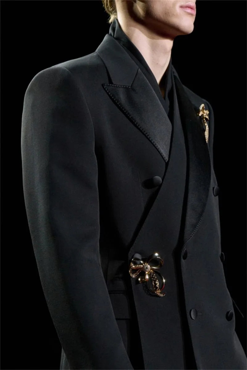 Black Men Suit Set 2 Piece Blazer+Pants Trousers Customized Cotton Formal Office Jacket Prom Wedding Tuxedos Coat Outfit
