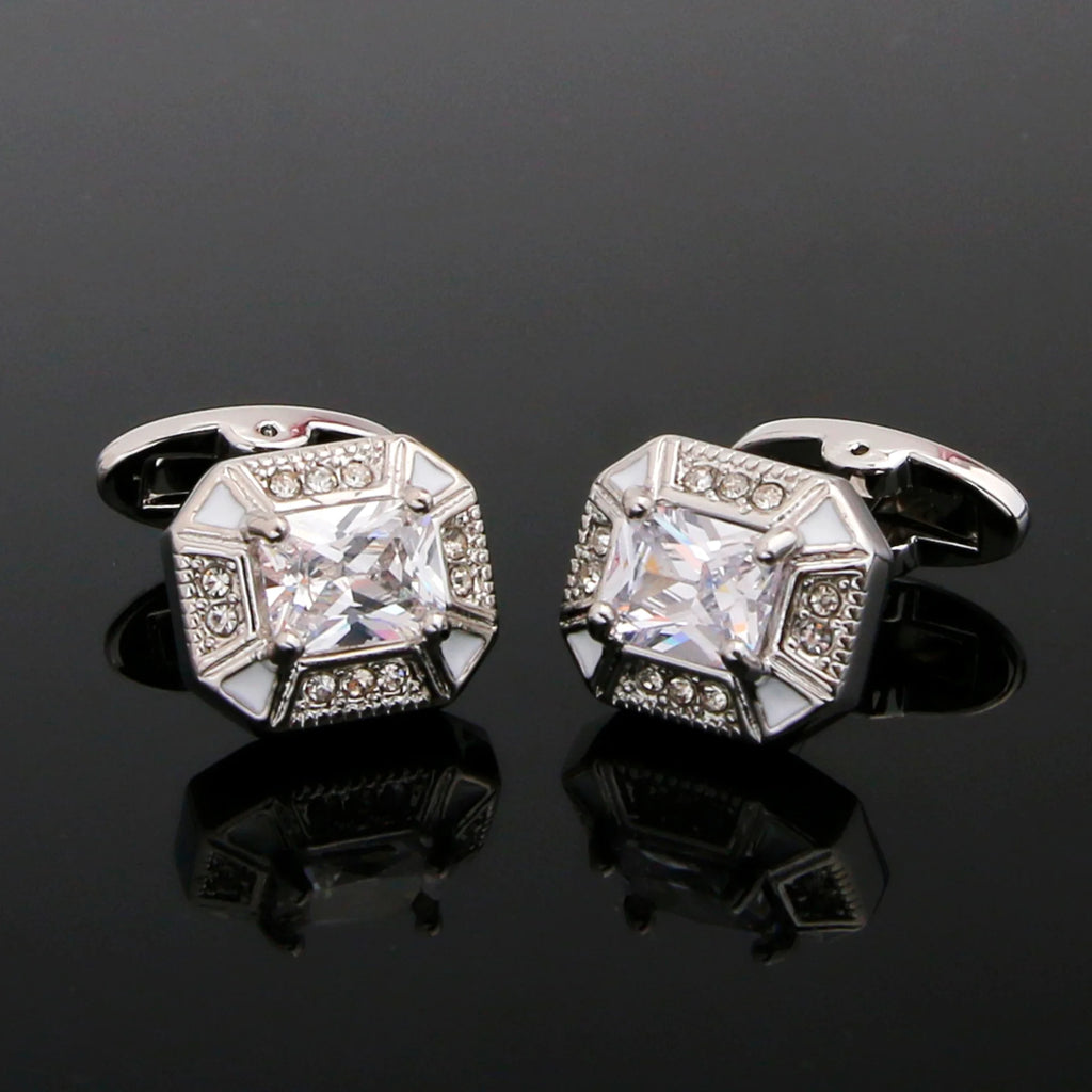 Fashion Men's Cufflinks Light Luxury Set with Amethyst Crystal Shirt Sleeve Button Studs Wedding Business Party Clothing Jewelry