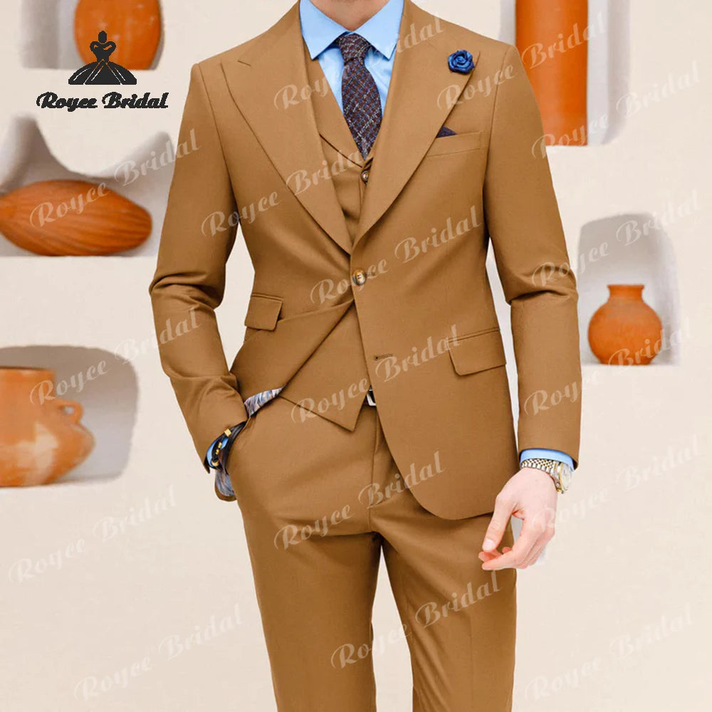 Three Pieces Single Breasted Men Wedding Suits Lapel Outfits Chic Casual Party Prom Wedding Set costume homme mariage