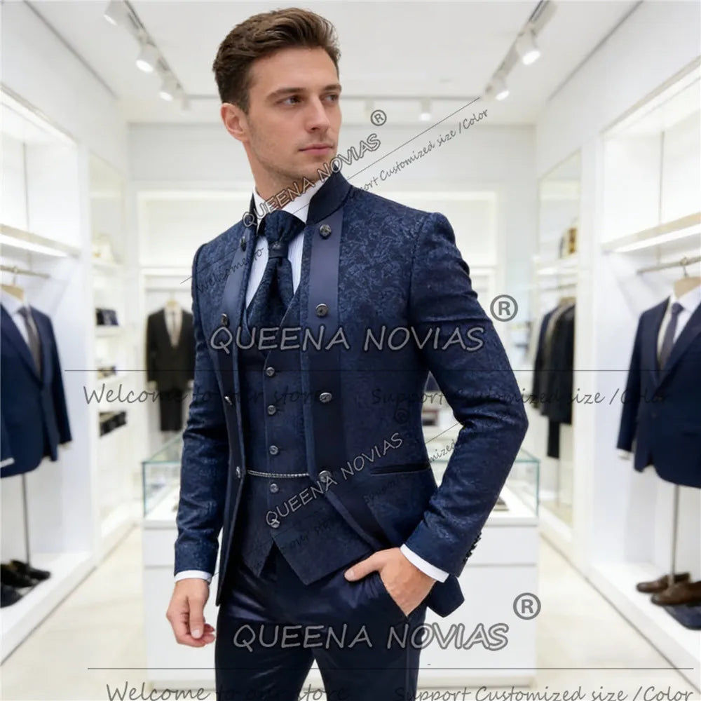 Vintage Floral Pattern Suits Men For Wedding Unique Design Prom Blazers Customized Groom Tuxedos 3 Piece Set Man Banquet Outfits