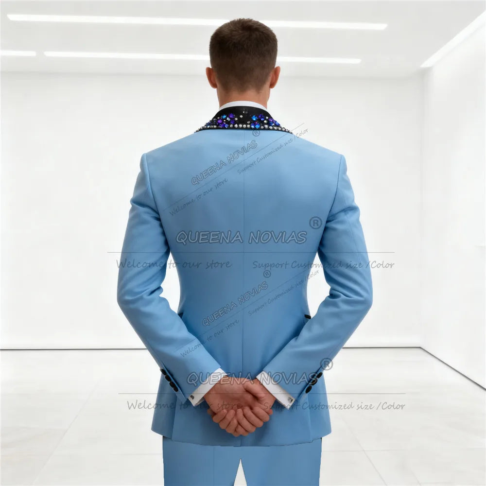 Brilliant Jewelry Stones Groom Tuxedos Suit 3 Pieces Sets Customized Black Shawl Lapel Blazers Man Wedding Attire Outfits 2026