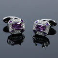 Fashion Men's Cufflinks Light Luxury Set with Amethyst Crystal Shirt Sleeve Button Studs Wedding Business Party Clothing Jewelry