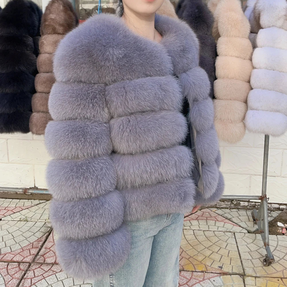 QUEENTINA Fox Fur Coat Real Winter Women'S Fashion Brown 2025 Leather And Skin Clothing Natural New In Coats & Jackets Outerwear