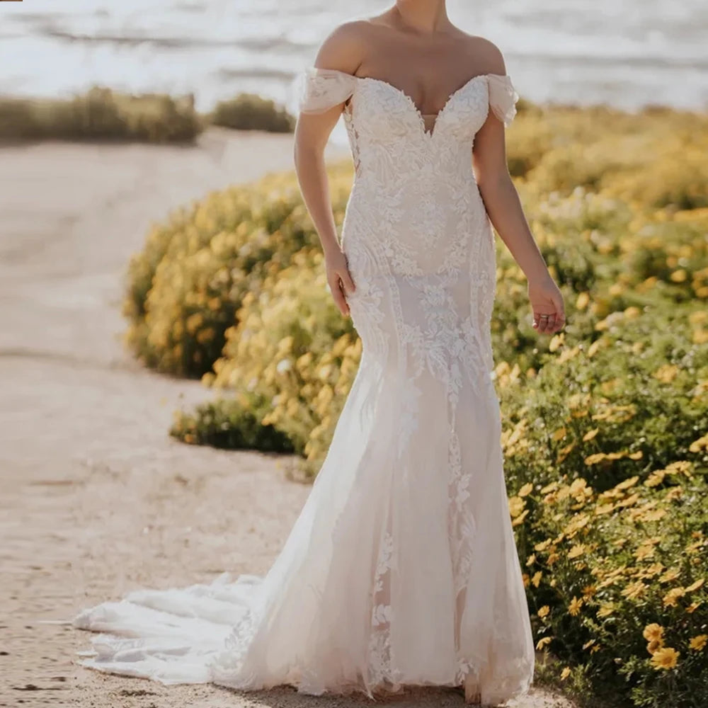 Mermaid Wedding Dresses for Princess Off Shoulder Zipper Ivory Bridal Gowns New 2024 Summer Champagne Strapless Vestido De Novia