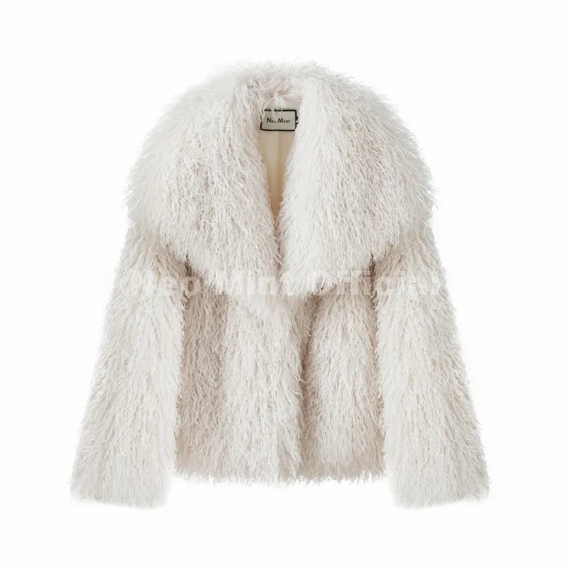 Neo Mint 2025 Winter Lulicore Fashion Brown Faux Fur Coat Women Chic Autumn Warm Fluffy Sheep Fur Jacket Big Fur Collar Overcoat