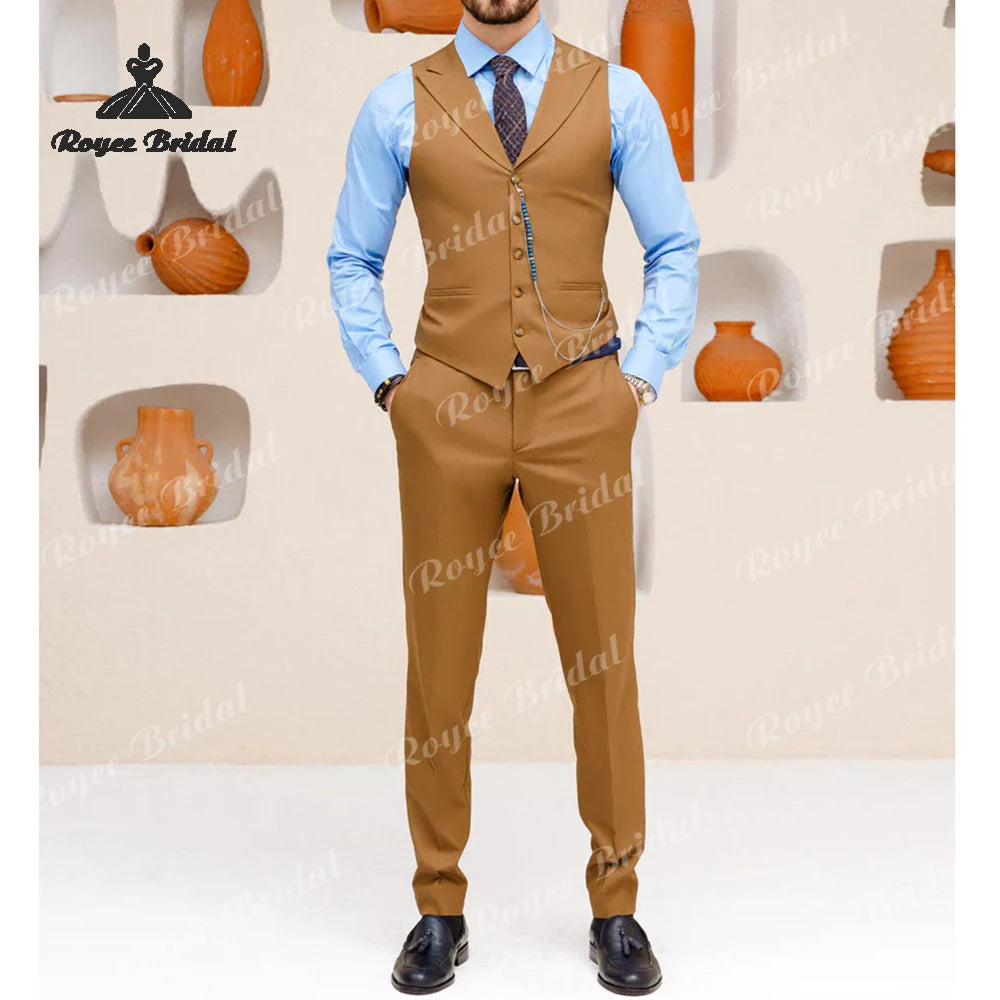 Three Pieces Single Breasted Men Wedding Suits Lapel Outfits Chic Casual Party Prom Wedding Set costume homme mariage
