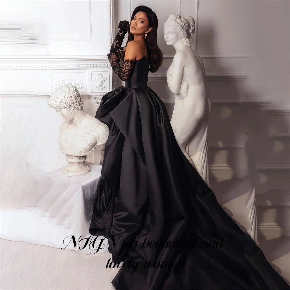 NFYN Sweetheart Black Prom Dress Side Split A Line robes de soirée Stain Formal Dress Sweep Train Evening Dress Customized