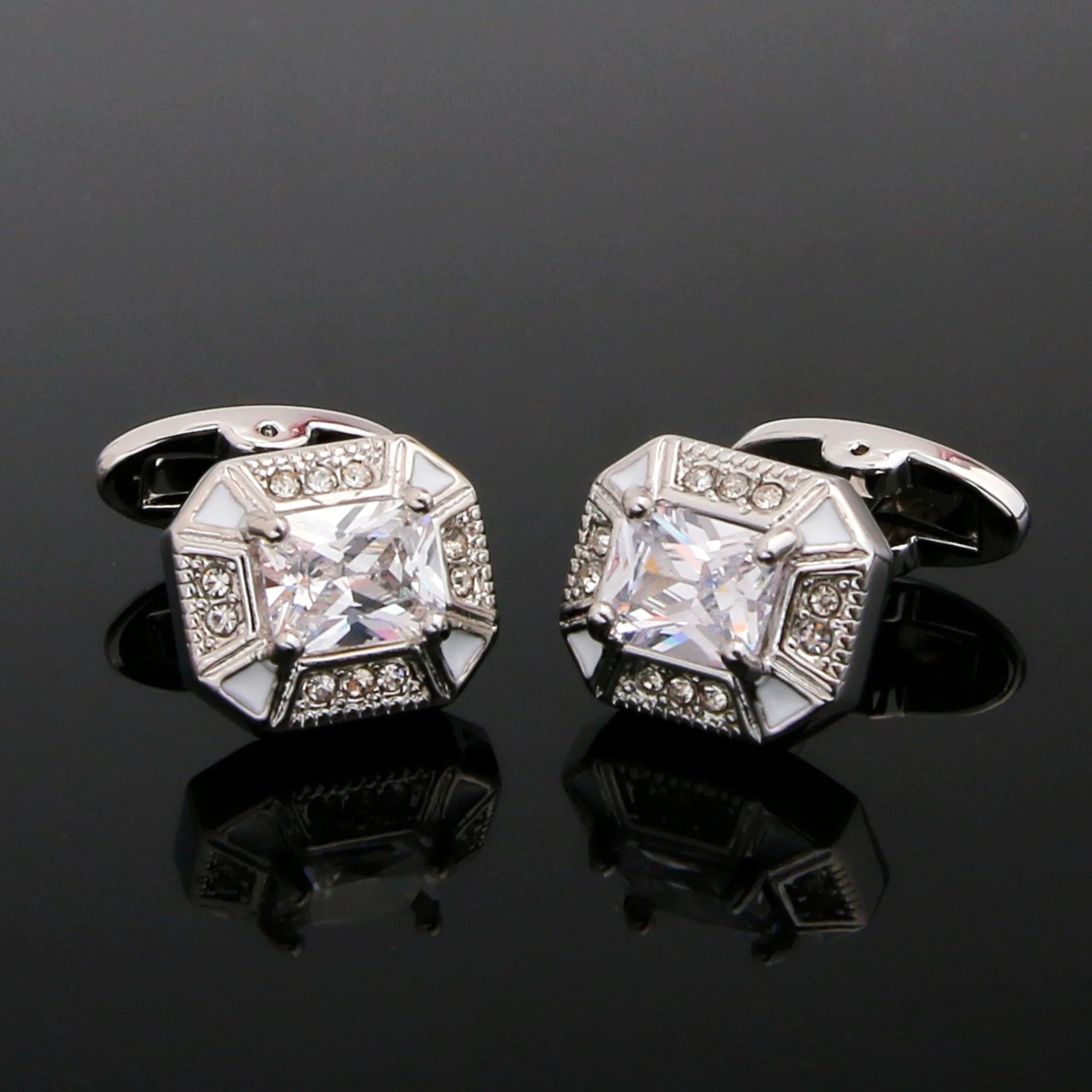Fashion Men's Cufflinks Light Luxury Set with Amethyst Crystal Shirt Sleeve Button Studs Wedding Business Party Clothing Jewelry
