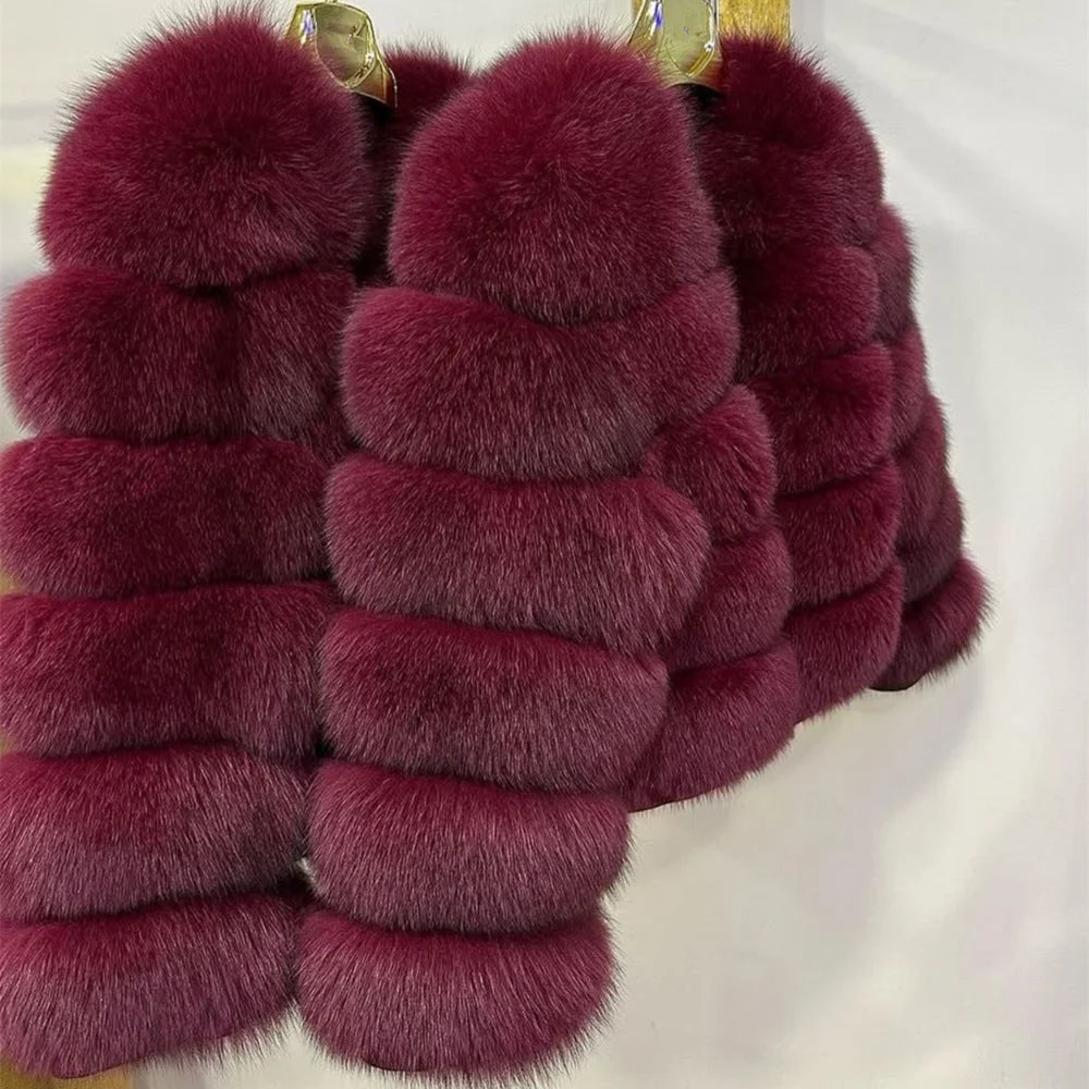 QUEENTINA Fox Fur Coat Real Winter Women'S Fashion Brown 2025 Leather And Skin Clothing Natural New In Coats & Jackets Outerwear