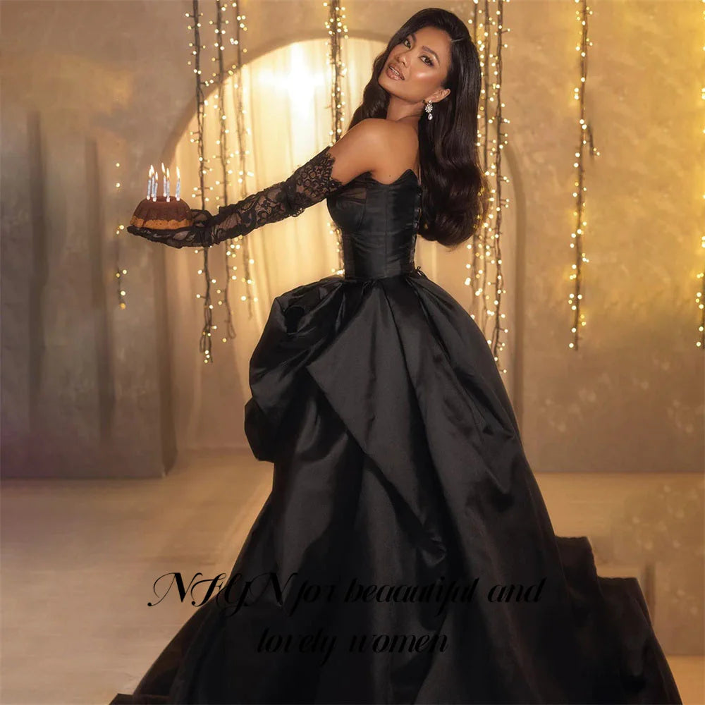NFYN Sweetheart Black Prom Dress Side Split A Line robes de soirée Stain Formal Dress Sweep Train Evening Dress Customized