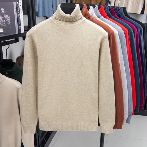 Autumn Mens High Quality Knitted Turtleneck Sweater Slim Fit Long Sleeve Anti-pilling Pullover Solid Color Trend Men Streetwea