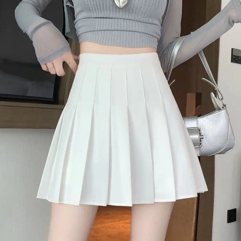 2024 Mujer Falda Blanca con Volantes: Falda de Verano de Cintura Alta con Cremallera para Estilo JK y Baile, Ropa Económica Tall