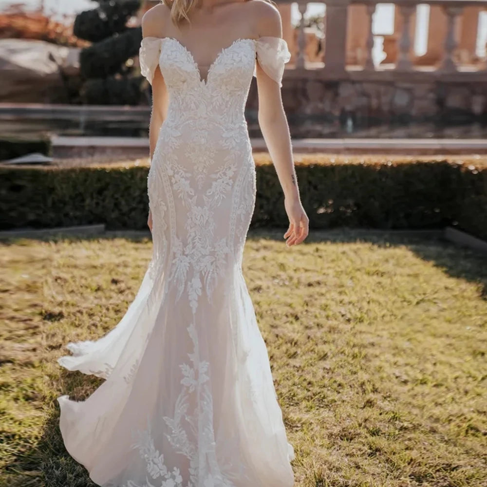 Mermaid Wedding Dresses for Princess Off Shoulder Zipper Ivory Bridal Gowns New 2024 Summer Champagne Strapless Vestido De Novia