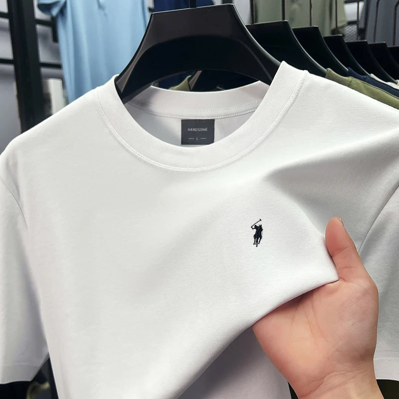 High end silky cotton breathable short sleeve T-shirt men summer designer Paul brand embroidered fashion casual round neck top
