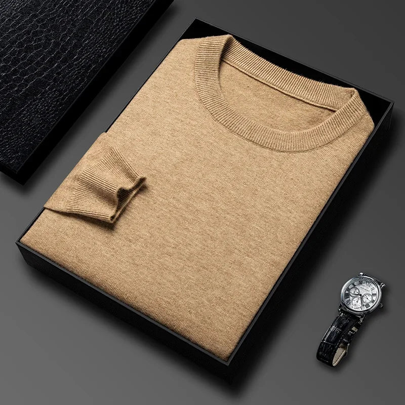 2025 New Men's Casual Sweater Round Neck Long Sleeve Knitted Sweater Diamond Pattern Fashion Versatile Top