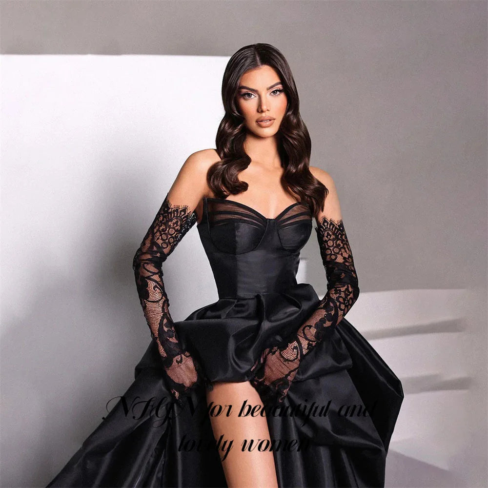 NFYN Sweetheart Black Prom Dress Side Split A Line robes de soirée Stain Formal Dress Sweep Train Evening Dress Customized