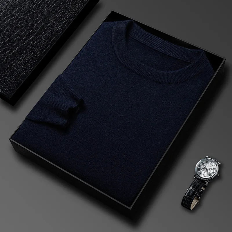 2025 New Men's Casual Sweater Round Neck Long Sleeve Knitted Sweater Diamond Pattern Fashion Versatile Top