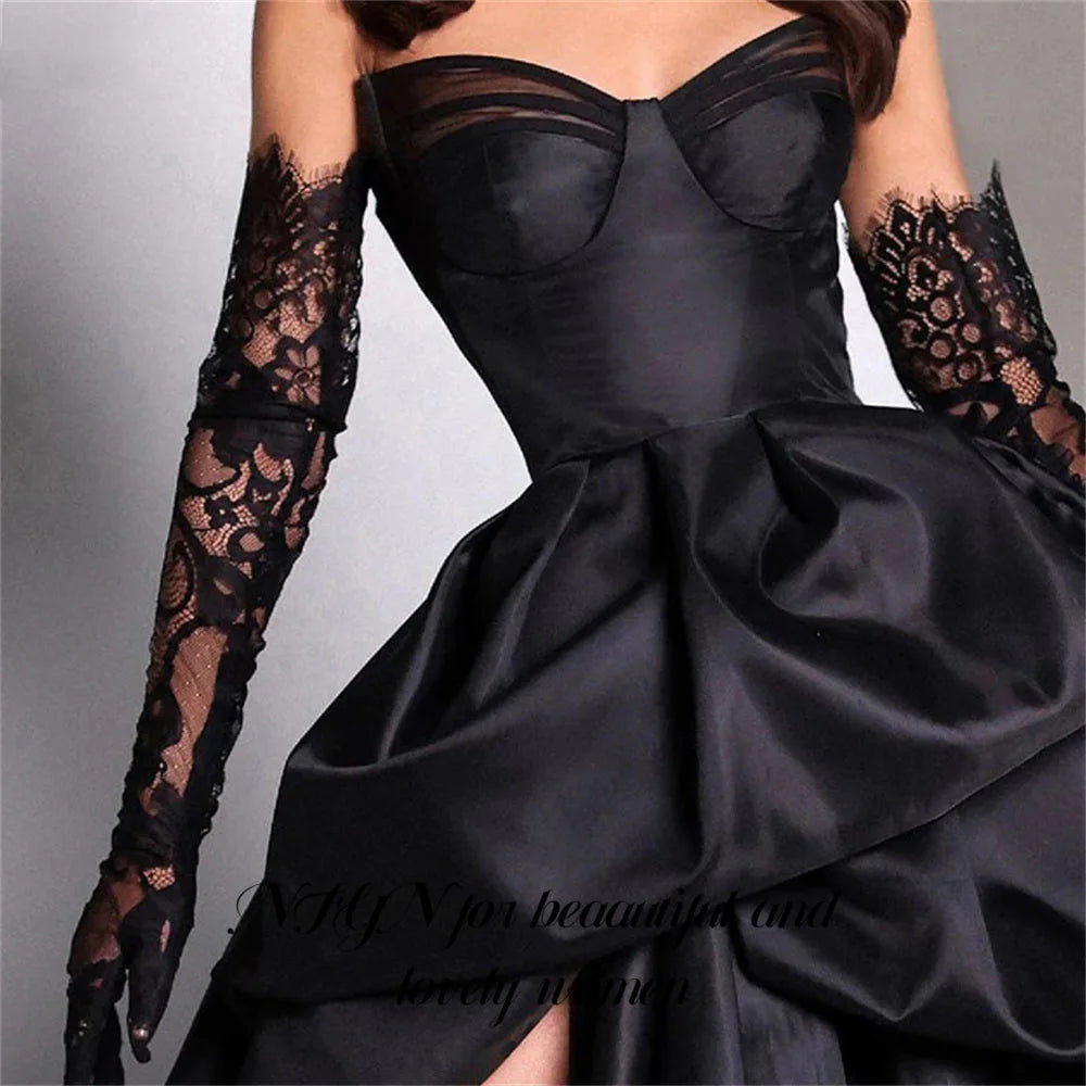 NFYN Sweetheart Black Prom Dress Side Split A Line robes de soirée Stain Formal Dress Sweep Train Evening Dress Customized