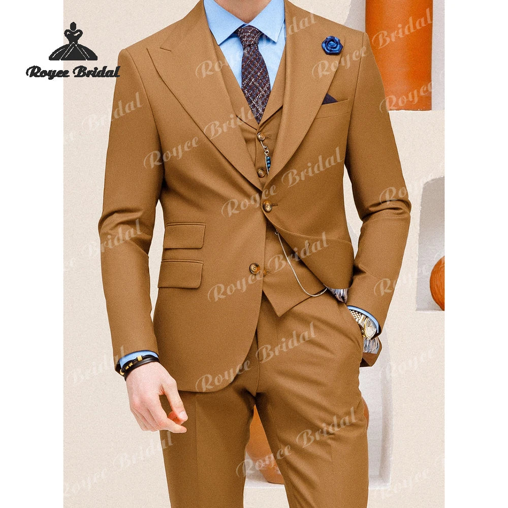 Three Pieces Single Breasted Men Wedding Suits Lapel Outfits Chic Casual Party Prom Wedding Set costume homme mariage