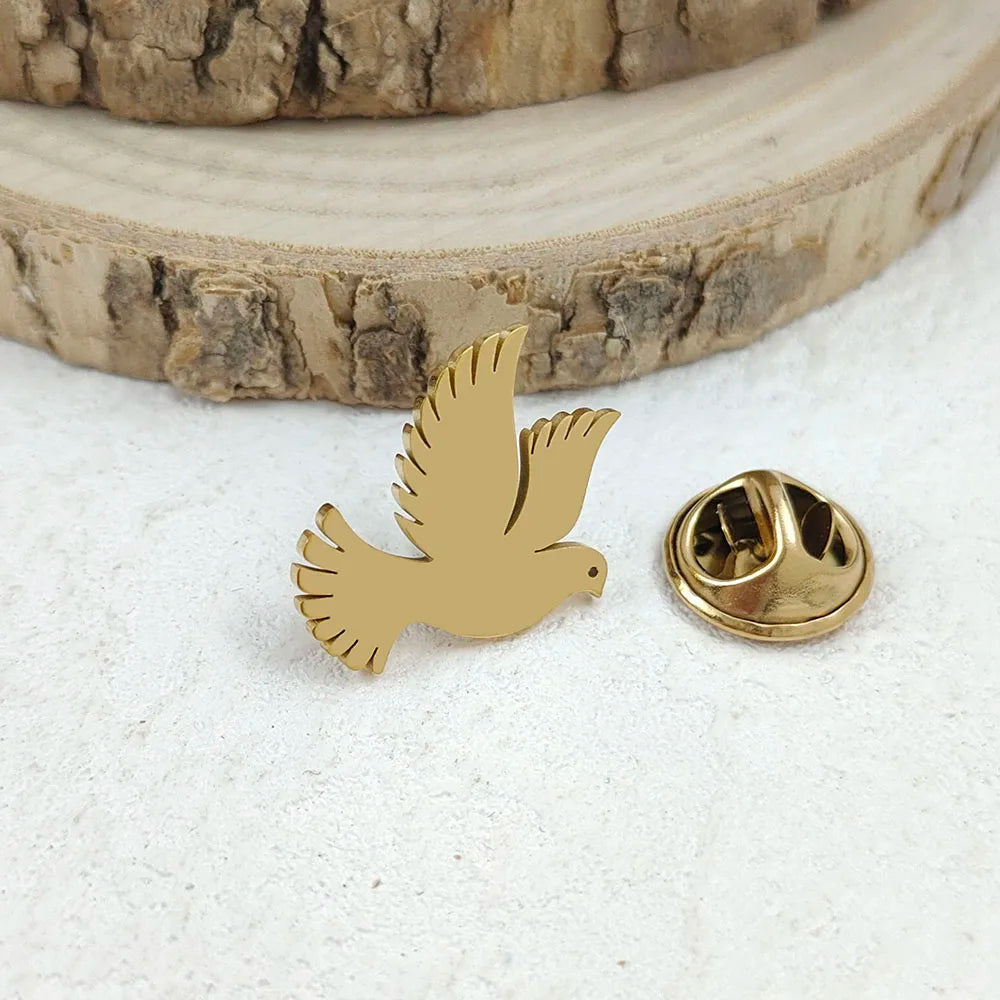 New Dove of Peace Gold Plated Stainless Steel Badge, Suit Lapel Pin, Gilded Men's Brooch, Business Clothing Match