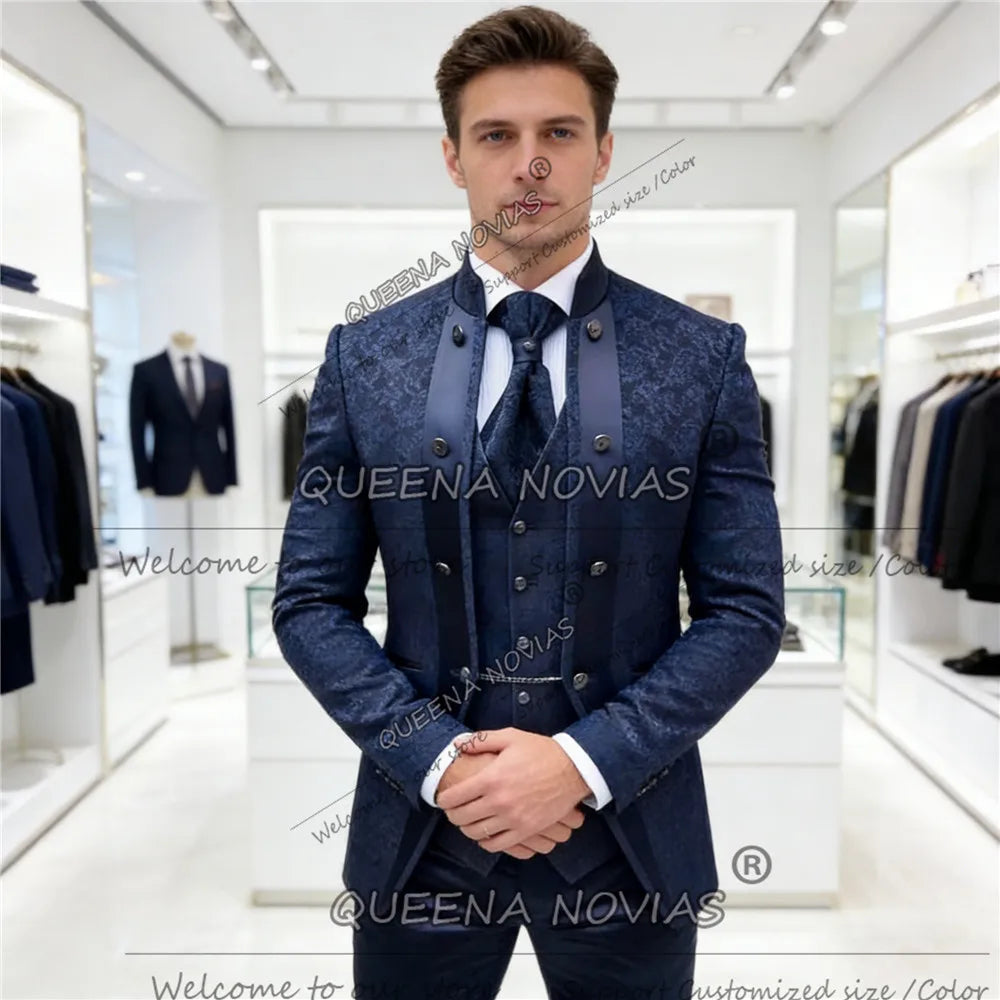 Vintage Floral Pattern Suits Men For Wedding Unique Design Prom Blazers Customized Groom Tuxedos 3 Piece Set Man Banquet Outfits