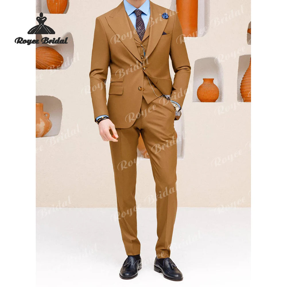 Three Pieces Single Breasted Men Wedding Suits Lapel Outfits Chic Casual Party Prom Wedding Set costume homme mariage