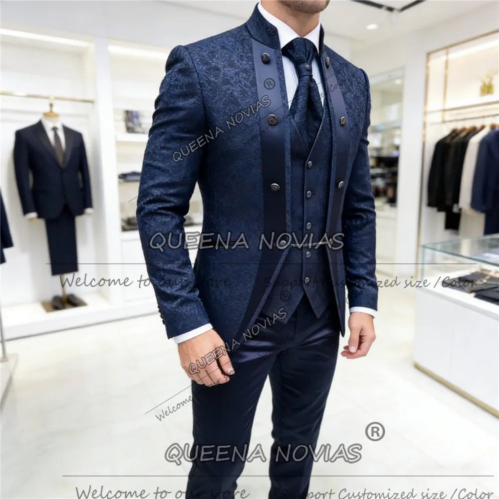 Vintage Floral Pattern Suits Men For Wedding Unique Design Prom Blazers Customized Groom Tuxedos 3 Piece Set Man Banquet Outfits