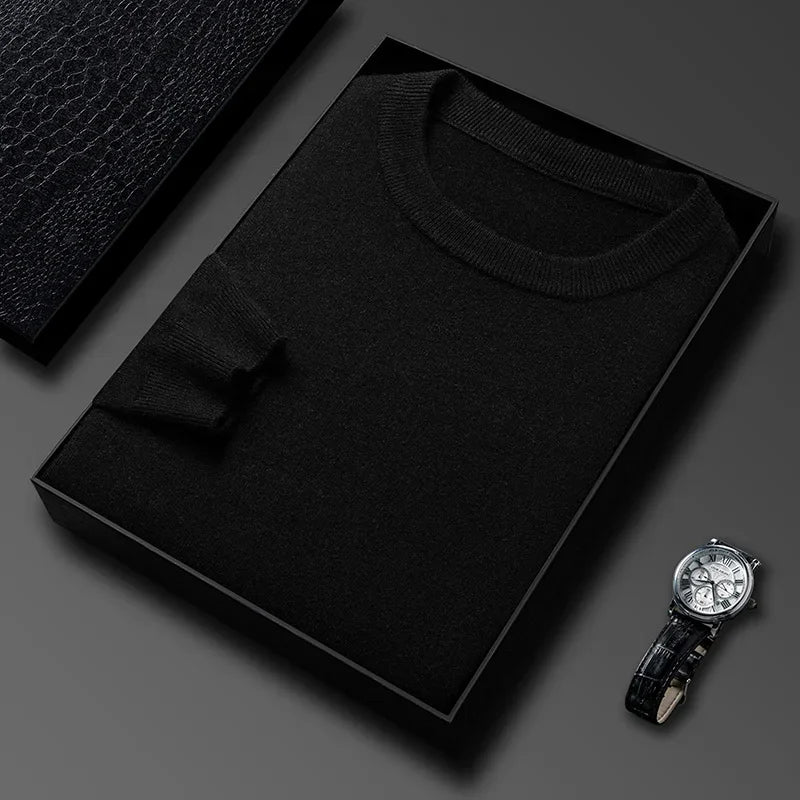 2025 New Men's Casual Sweater Round Neck Long Sleeve Knitted Sweater Diamond Pattern Fashion Versatile Top