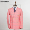 Yimi Luxury Check Plaid Double Breasted Suit for Men - Tailored Groom Wedding & Business Party Formal Outfit (Jacket + Pants)
