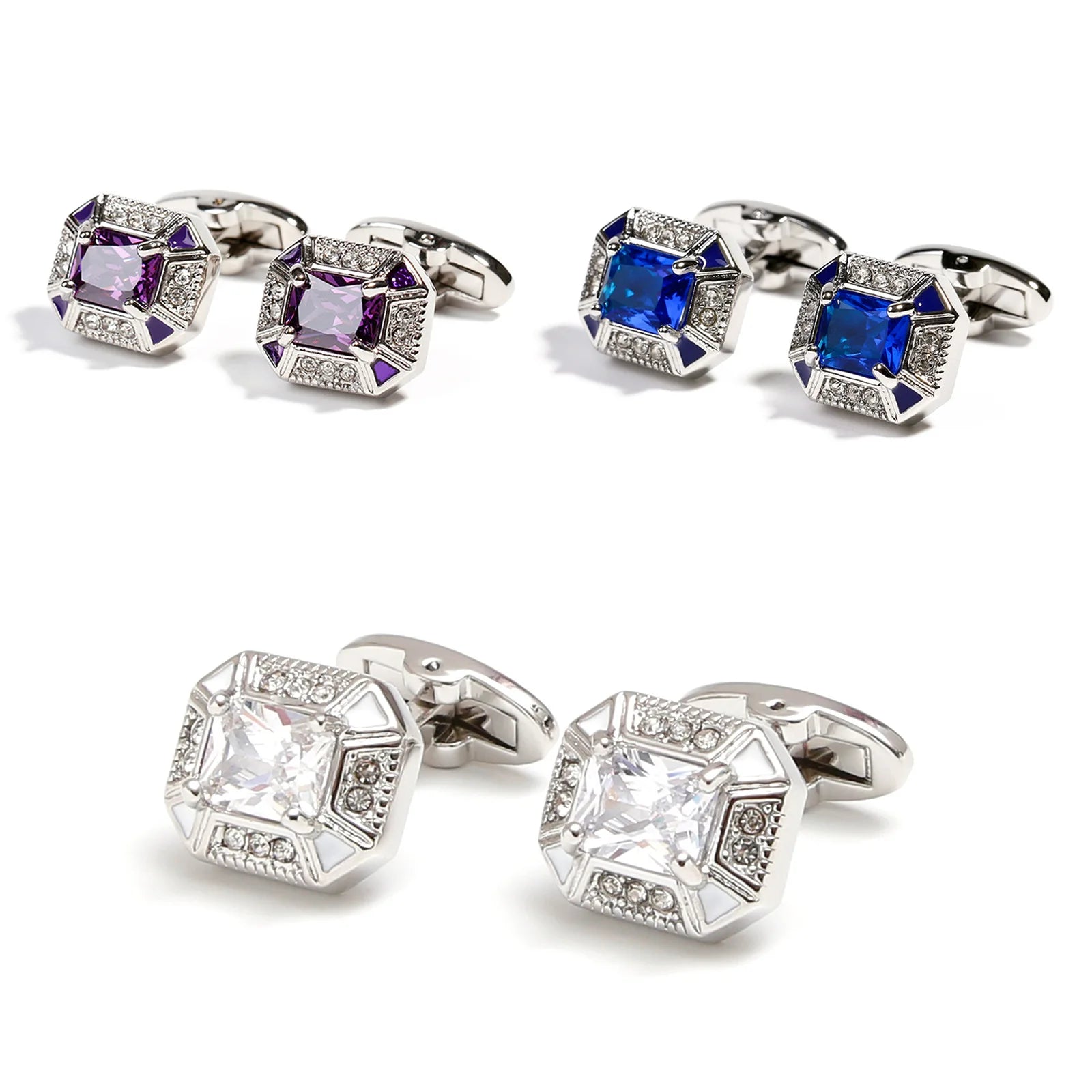 Fashion Men's Cufflinks Light Luxury Set with Amethyst Crystal Shirt Sleeve Button Studs Wedding Business Party Clothing Jewelry