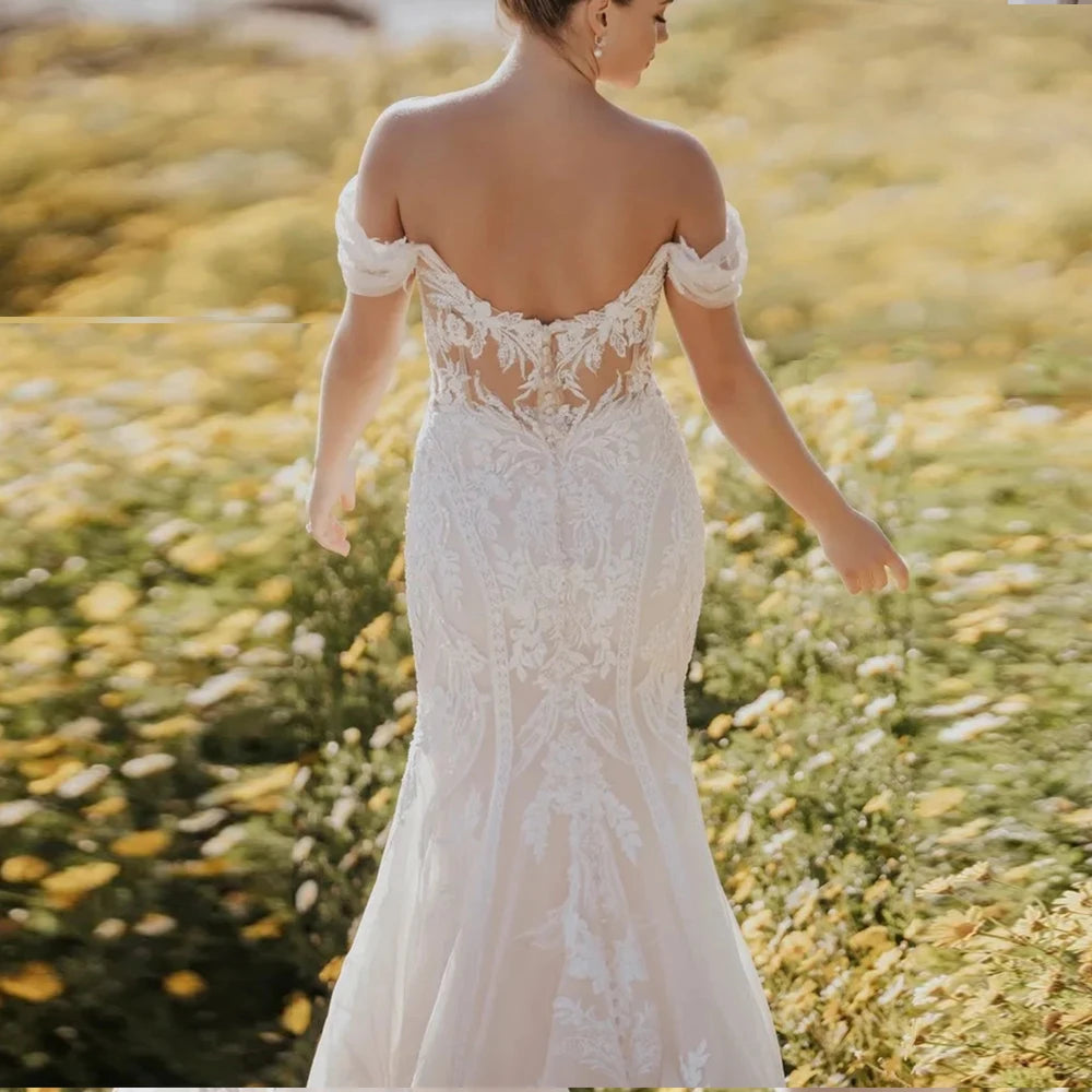 Mermaid Wedding Dresses for Princess Off Shoulder Zipper Ivory Bridal Gowns New 2024 Summer Champagne Strapless Vestido De Novia