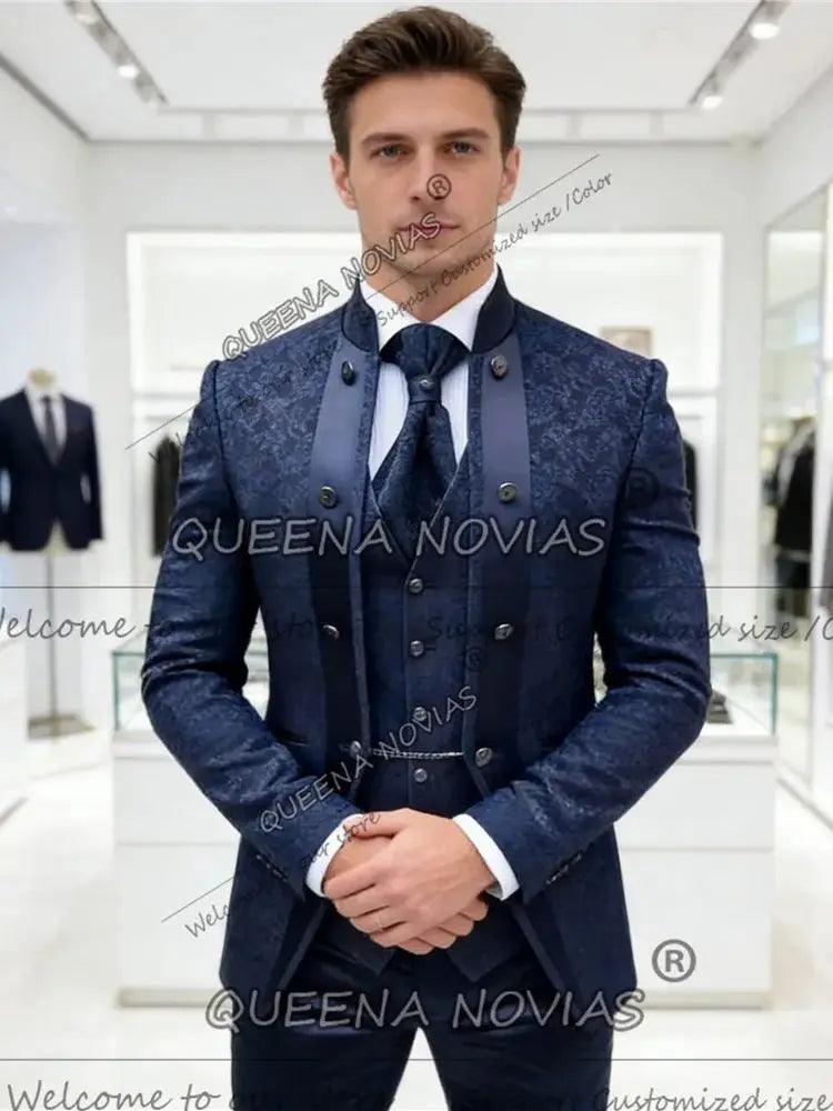 Vintage Floral Pattern Suits Men For Wedding Unique Design Prom Blazers Customized Groom Tuxedos 3 Piece Set Man Banquet Outfits